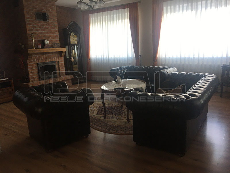 Komplet: sofa chesterfield z dwoma pikowanymi fotelami classic w skórze naturalnej
