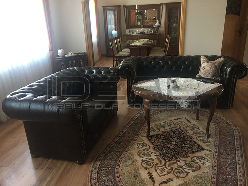 Zestaw 2 sof chesterfield classic w ciemnobrązowej skórze